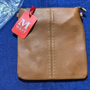 Montana West Tan Pebbled Leather Crossbody with Stud Detail